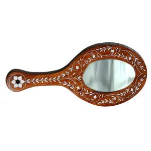 TARAKASHI Wooden Handheld Mirror from Hand Mirror Handheld Vanity Mirror Decorative Mirror Cosmetic Make Up Mirror(Brown)