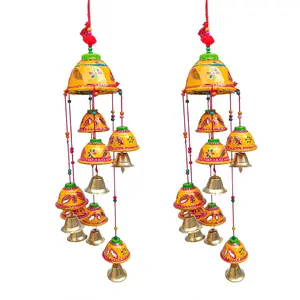 WOOD CRAFTS OF RAJASTHAN Rajasthani Colorful Bells Design Wind Chime || Gift for Clients Customers Family & Friends Home Office Thank You Gift House Warming New Year Promotion Gift
