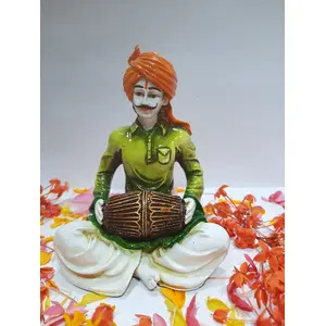 WOOD CRAFTS OF RAJASTHAN Polyresin Rajasthani Man Playing Dholak Decor Idol