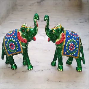 WOOD CRAFTS OF RAJASTHAN Elephant Statue Pair Showpiece || Gift for Clients Customers Family & Friends Home Office Thank You Gift House Warming New Year Promotion Gift