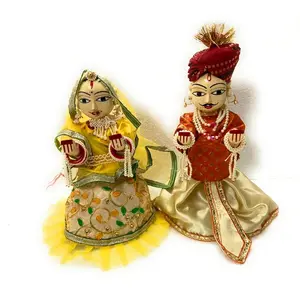 BIKANER GANGAUR IDOL Wood Handmade Isar Gangaur Idol Standard Multicolour 1 Pair 13 inch