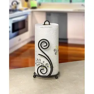 WOOD CRAFTS OF RAJASTHAN Wrought Iron Kitchen Tissue Paper Roll Holder Kitchen Storage Paper Towel Holder (Curvacious Style Standard)