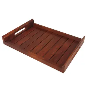 WOOD CRAFTS OF RAJASTHAN Wooden sheesham Wood Serving Trays for Dining Table (Brown-12x8x1.5 inch)