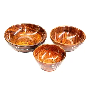 WOOD CRAFTS OF RAJASTHAN Wood Bowls Set - Set of 3 Brown