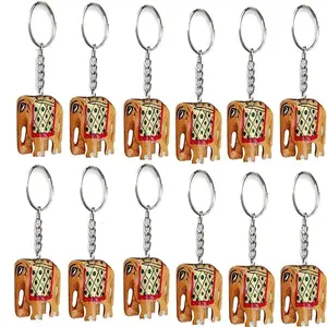WOOD CRAFTS OF RAJASTHAN Elephant Design Key Chain & Keyring Set II Bag/Wallet/Purse Keychain or keyrings II Haathi Keychain
