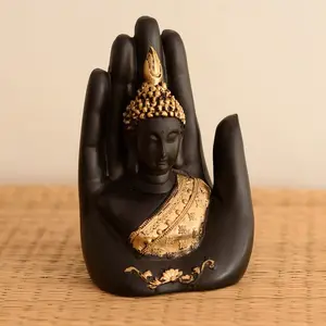 JAIPUR STONE WORK Golden Handcrafted Palm Buddha Polyresin Showpiece (12.5 cm x 7.5 cm x 17.5 cm Black)
