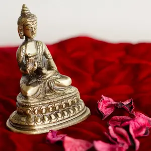 JAIPUR STONE WORK Antique Finish Meditating Buddha Brass Showpiece (8 cm x 5 cm x 10 Brown)