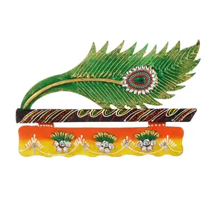 BIKANER GANGAUR IDOL Beautiful Mor Pankhi Wooden One Unit Key Holder (4 Hooks 9 x 6-inch) Multi-Color