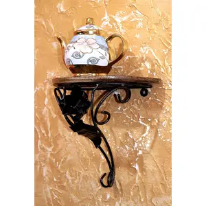 WOOD CRAFTS OF RAJASTHAN Wood and Wrought Iron Wall Bracket Wall Shelf Glossy FinishSet of 1 Black
