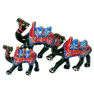 WOOD CRAFTS OF RAJASTHAN Paper Mache Handcrafted Decorative Camel Showpiece Idols Set of 3 (White-Blue)