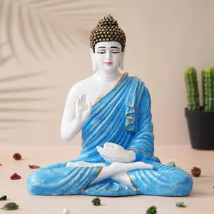 JAIPUR STONE WORK Blue Polyresin Handcrafted Blessing Lord Buddha Idol - Serene Home Office Decor - Perfect for Offices Meditation Rooms - Gift for Housewarmings Diwali