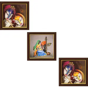 JAIPUR STONE WORK 'Religious' UV Art Painting (Synthetic Wood 28 cm x 28 cm Set of 3 Satin Matt Texture C3FPB1124)
