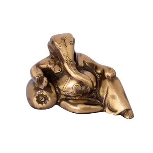 JAIPUR STONE WORK Lord Ganesha with Masand Brass Showpiece (9 cm x 4 cm x 6 Brown and Golden)