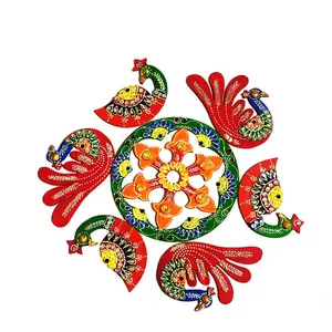 BIKANER GANGAUR IDOL Wooden Decorative Combination Folding Beautiful Festival Rangoli (20x20 inch) Multi Color