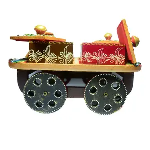 BIKANER GANGAUR IDOL Beautiful Crafted Wooden Handmade Dry Fruit Box with Wheel (7x7 in)