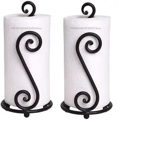 WOOD CRAFTS OF RAJASTHAN Wrought Iron Tissue Roll/Paper Towel Holder for and Dining Table (Set of 2)