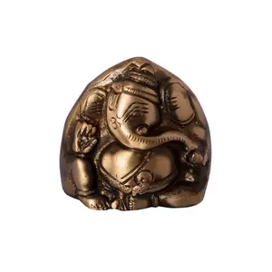 JAIPUR STONE WORK Antique Finish Two Faced Lord Ganesha Brass Showpiece (5 cm x 4 cm x 6 Brown and Golden)