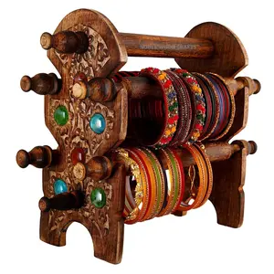 WOOD CRAFTS OF RAJASTHAN Wooden Folding Bangle Stand Holder Organizer For Women 4 Rood Size 10x5x3 inch