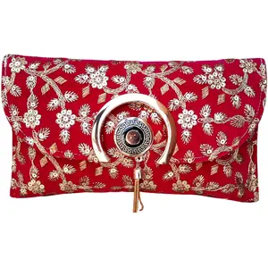 RAJASTHANI GOTA  PATTI PRODUCTS Rajasthani Style Pure Silk Velvet Decorative Heavy Jaipuri Resham Clutch