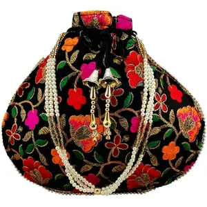 RAJASTHANI GOTA  PATTI PRODUCTS Designer Rajasthani Style Silk Potli Velvet with Bridal Purse with Gota Patti Pottly Purse Women handbag Handicrafts Handmade Decorative Pure Potlis