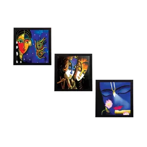 JAIPUR STONE WORK 'Lord Krishna and Radha' UV Art Painting (Synthetic Wood 76 cm x 25 cm Set of 3 Satin Matt Texture C3FPB1143_A) Multicolour