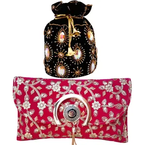 RAJASTHANI GOTA  PATTI PRODUCTS Designer Rajasthani Style Silk Potli Velvet with Bridal Purse Potli Purse Women handbag Handicrafts Handmade Decorative Pure Silk Jaipuri Clutch Gifting Potlis Royal Clutch