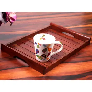 WOOD CRAFTS OF RAJASTHAN Handmade Decorative Nested Wooden Serving Trays for Home Kitchen & Dinnig Table Breakfast Coffee Butter Serving Table Decor Gifts Standard Brown (14x10x1.5 inch)