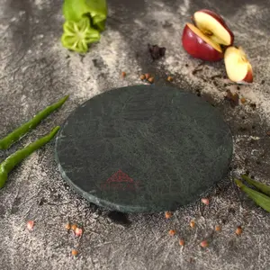 JAIPUR STONE WORK Indian Marble Roti Maker/White Rolling Pin Board 10 Inch Diameter (Stone) (Green Roti Maker)