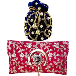RAJASTHANI GOTA  PATTI PRODUCTS Designer Rajasthani Style Silk Potli Velvet with Bridal Purse Potli Purse Women handbag Handicrafts Handmade Decorative Pure Silk Jaipuri Clutch Gifting Potlis Royal Clutch