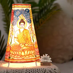 TARAKASHI Handcrafted Leather Lamp shade | Handmade Table Lamp for home decoration | bedside night & desk lamp for bedroom & living room | Designer table lamp - Buddha - (13 inch)