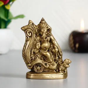 JAIPUR STONE WORK Sitting Lord Ganesha Brass Handcrafted Idol Gold One Size (BGG539)