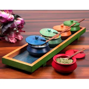 WOOD CRAFTS OF RAJASTHAN Wooden Mouth Freshner Jar Set Mukhwas Tray Mukhwas Containers pot jar Fancy for Dining Table Refreshment Box Saunf Containers Condiment Set 60 Ml Pack of 1 Multicolor
