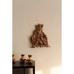 JAIPUR STONE WORK Radha Krishna Playing Flute Metal Wall Hanging (24 cm x 3 cm x 34 cm Brown)