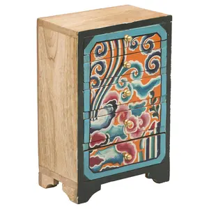 WOOD CRAFTS OF RAJASTHAN Wooden 5 Drawer Decorative Box (25 cm x 21 cm x 20 cm Brown KE28)