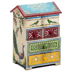 WOOD CRAFTS OF RAJASTHAN Wooden 5 Drawer Decorative Box (46.99 cm x 15.24 cm x 31.115 cm KE02)