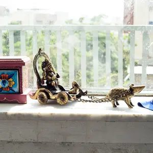JAIPUR STONE WORK Lord Ganesha Savari on Rat Showpiece (32.99 cm x 10.99 cm x 15.01 cm Brown)
