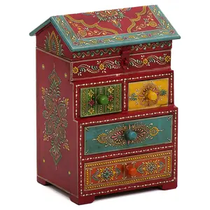 WOOD CRAFTS OF RAJASTHAN Wooden 5 Drawer Decorative Box (46.99 cm x 15.24 cm x 31.115 cm KE03)