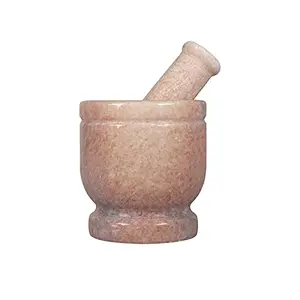 CHURU SILVERWARE Flamingo Pink Mortar & Pestle Set or Ohkli Musal or Kharal or Idi Kallu or Khal Musal or Khalbatta or Spice Grinder-Comfy-4x4inches - Marble