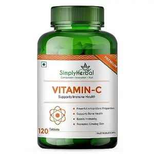 Simply Herbal Vitamin C Tablets for Glowing Skin & Face, Support Immune Health, Natural Brightening, Supplement Promote Body Immunity & Overall Beauty Health for Men & Women - 120 Veg Tablets
