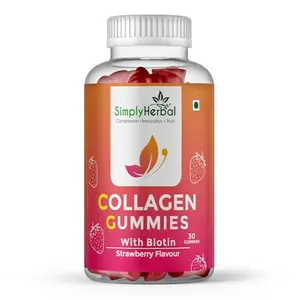 Simply Herbal Skin Collagen Gummies with Biotin & Hyaluronic Acid | Collagen Builder Gummies | Collagen Supplements for Women & Men for Skin & Hair | 30 Gummies - Strawberry Flavour