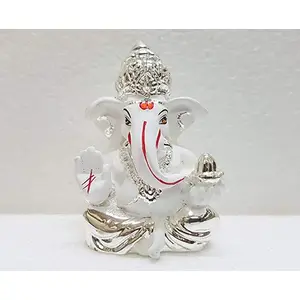 CHURU SILVERWARE Gold and Silver Plated Mukut appu Ganesha for car Dashboard (White)