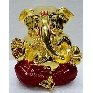 CHURU SILVERWARE Ceramic Gold Red Appu Ganesha Idol for Car Dashboard (5x4x4 cm)