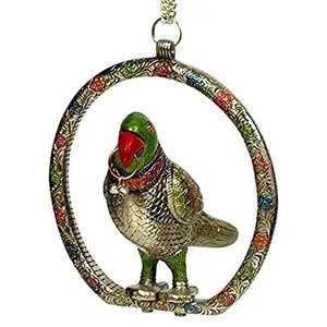 CHURU SILVERWARE Aluminum Handicraft Metal Parrot Hanging (24 cm x 7 cm x 20 cm Silver and Green)