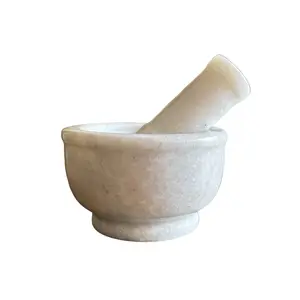Pearl White Kundi or Mortar Pestle Set or Ohkli Musal or Idi Kallu or Spice Grinder - Semi Polished - Std - 4.5in dia