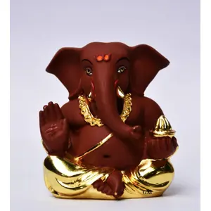 CHURU SILVERWARE Ceramic Appu Ganesha Idol 5x4x3 cm Gold and Brown