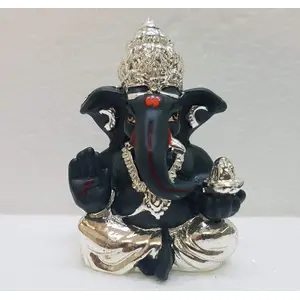 CHURU SILVERWARE Ceramic Ganesha Car Dashboard Idol 3 x 3 Silver and Brown