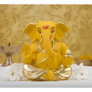 CHURU SILVERWARE Ceramic Mango Appu Ganesha Idols 5 x 4 x 3 cm Gold