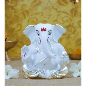 CHURU SILVERWARE Ceramic Appu Ganesha Idol 5 x 4 Silver