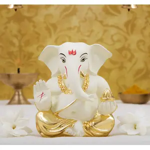 CHURU SILVERWARE Gold Plated Ceramic Appu Ganesha Idol 6x4x4cm Gold