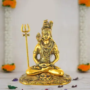 CHURU SILVERWARE Handicraft Aluminium Shiva Idol Shiv Ji Statue Shiv ji Big Idol (Gold)